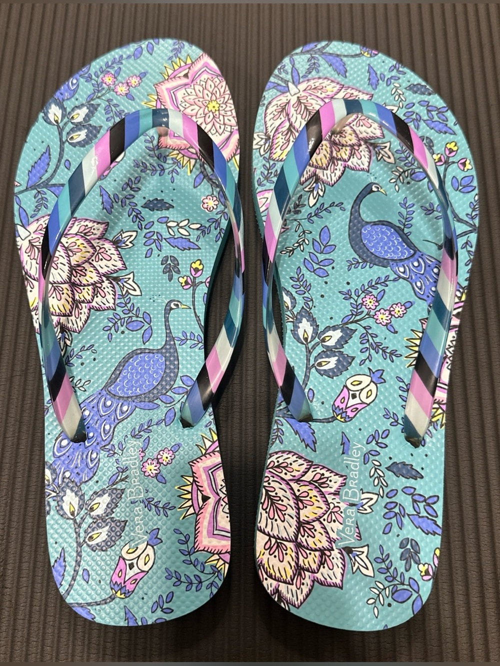 Vera Bradley Multicolor Peacock Floral Flip Flops Size 9/10 NWOT
